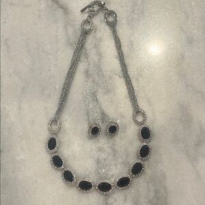 Elegant Monet Black Jewelry Set - necklace and pierced earrings